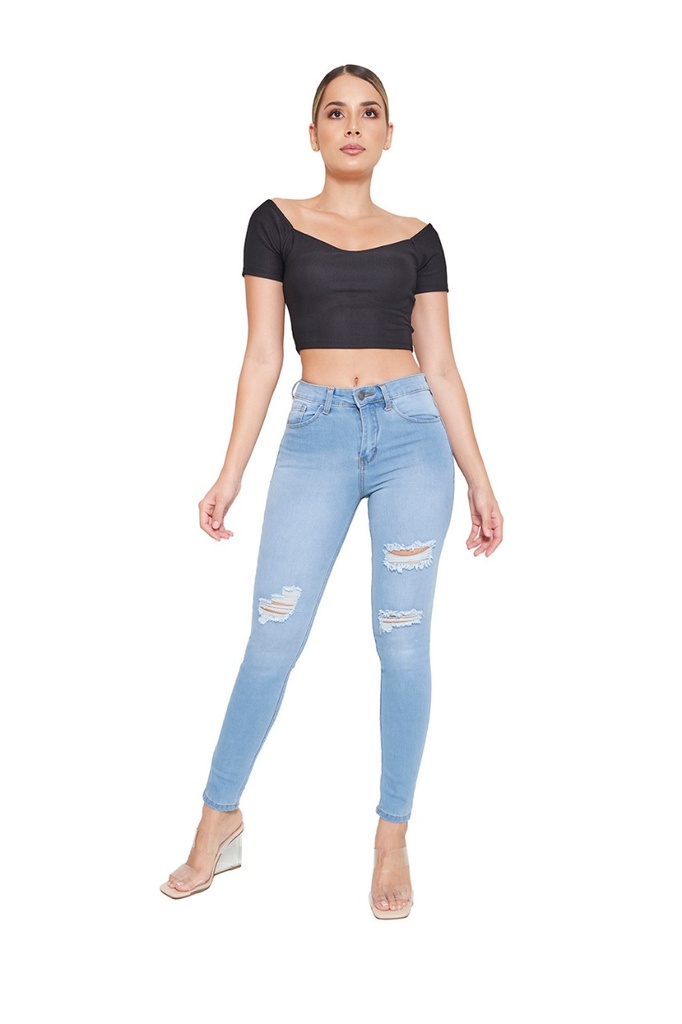 Jeans Skinny tiro alto 301 azul indigo Hielo Rotos